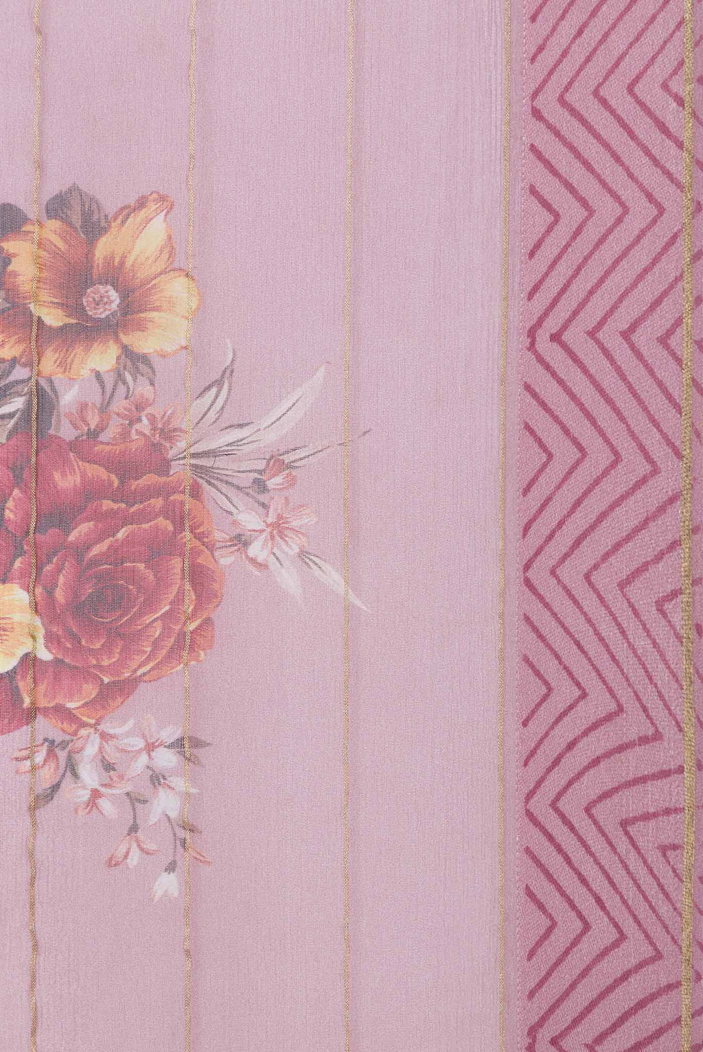 Border image of Pink Dual Tone Mysore Chiffon Saree with Printed design on the body and Zari Border