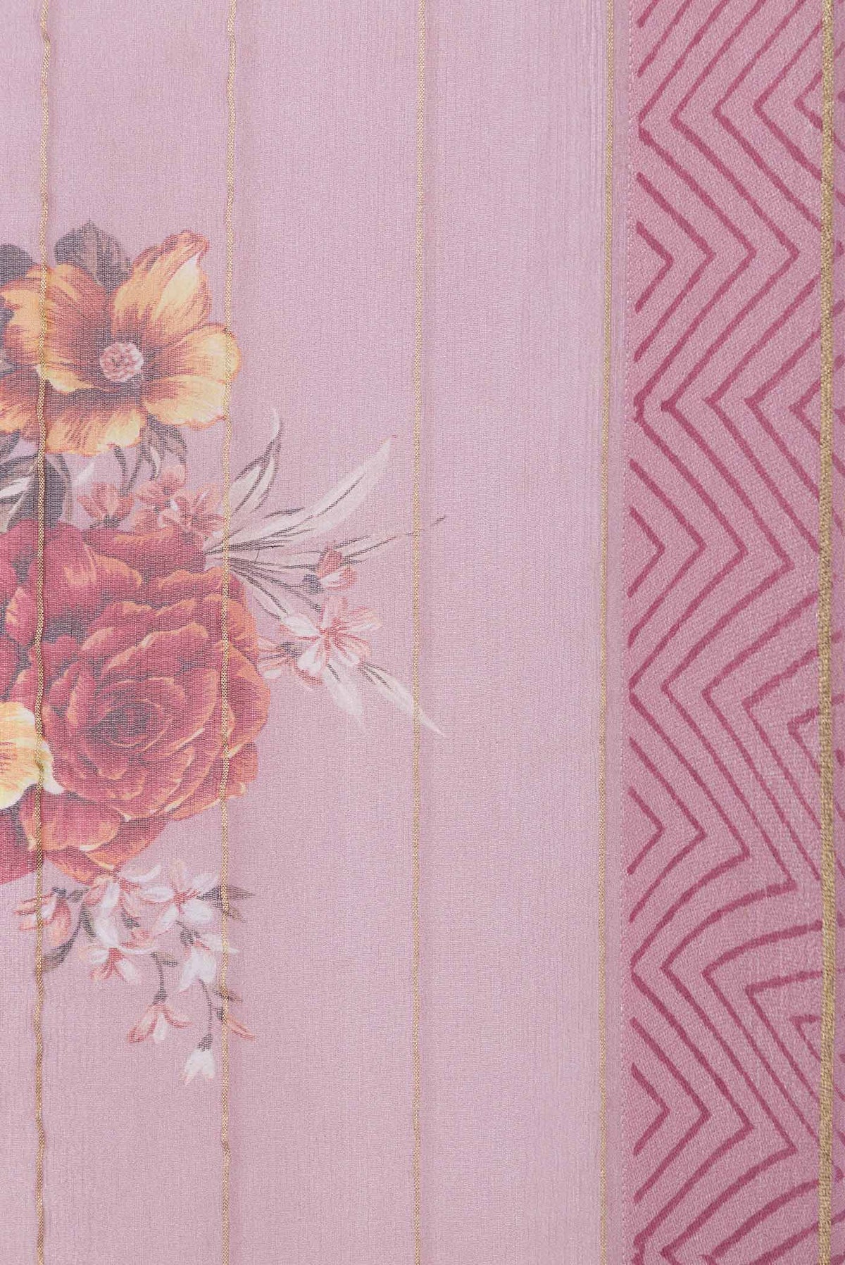 Border image of Pink Dual Tone Mysore Chiffon Saree with Printed design on the body and Zari Border