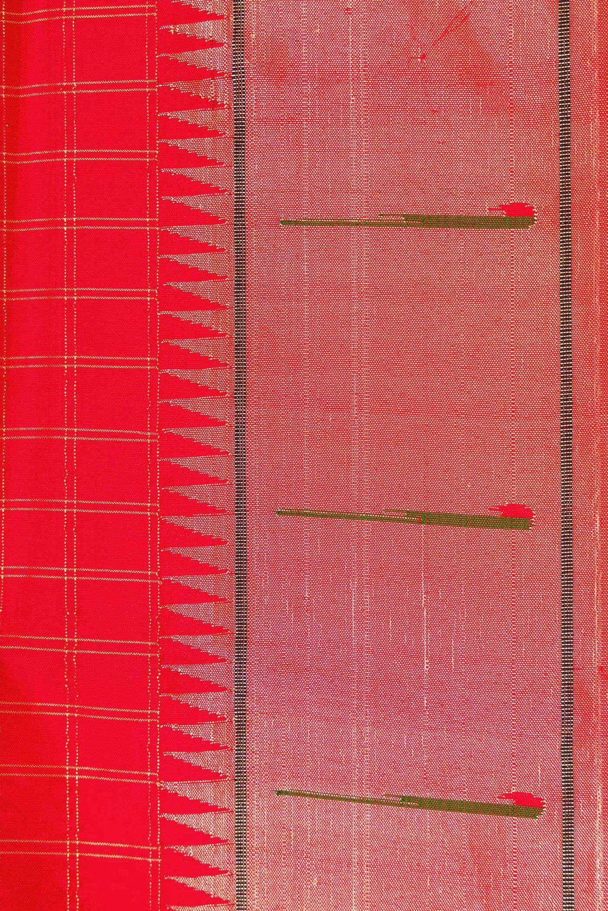 Border image of Red Dual Tone Paithani Silk Saree with Checked design on the body and Paithani Border. 