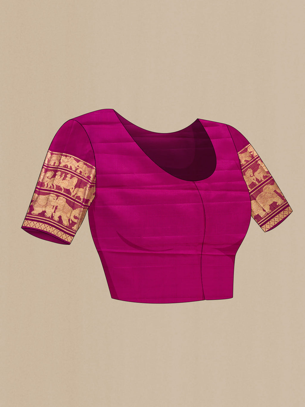 Close up image of the blouse of Magenta Dual Tone Kanchipuram Silk Saree with Zari Butta on the body and Fancy Border