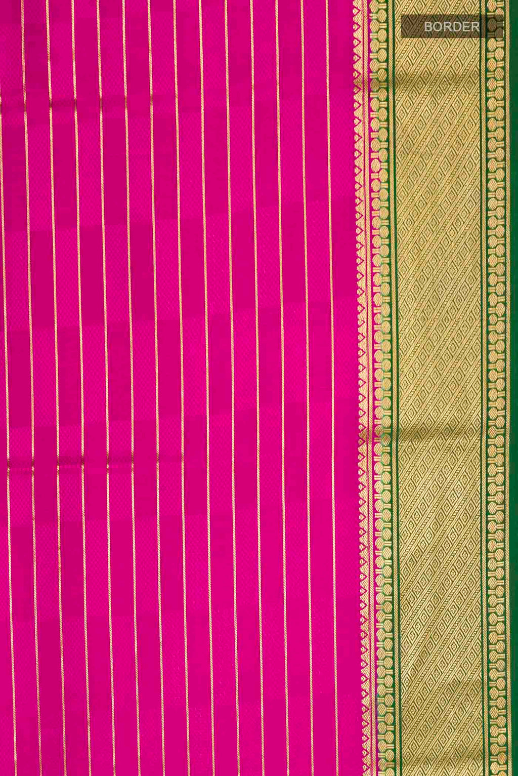 Border image of Pink Mysore Crepe Saree with Stripes on the body and Zari Border