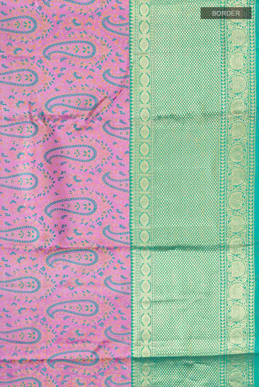 Border image of Lavender Kanchipuram Silk Saree with Jacquard design on the body and Zari Border