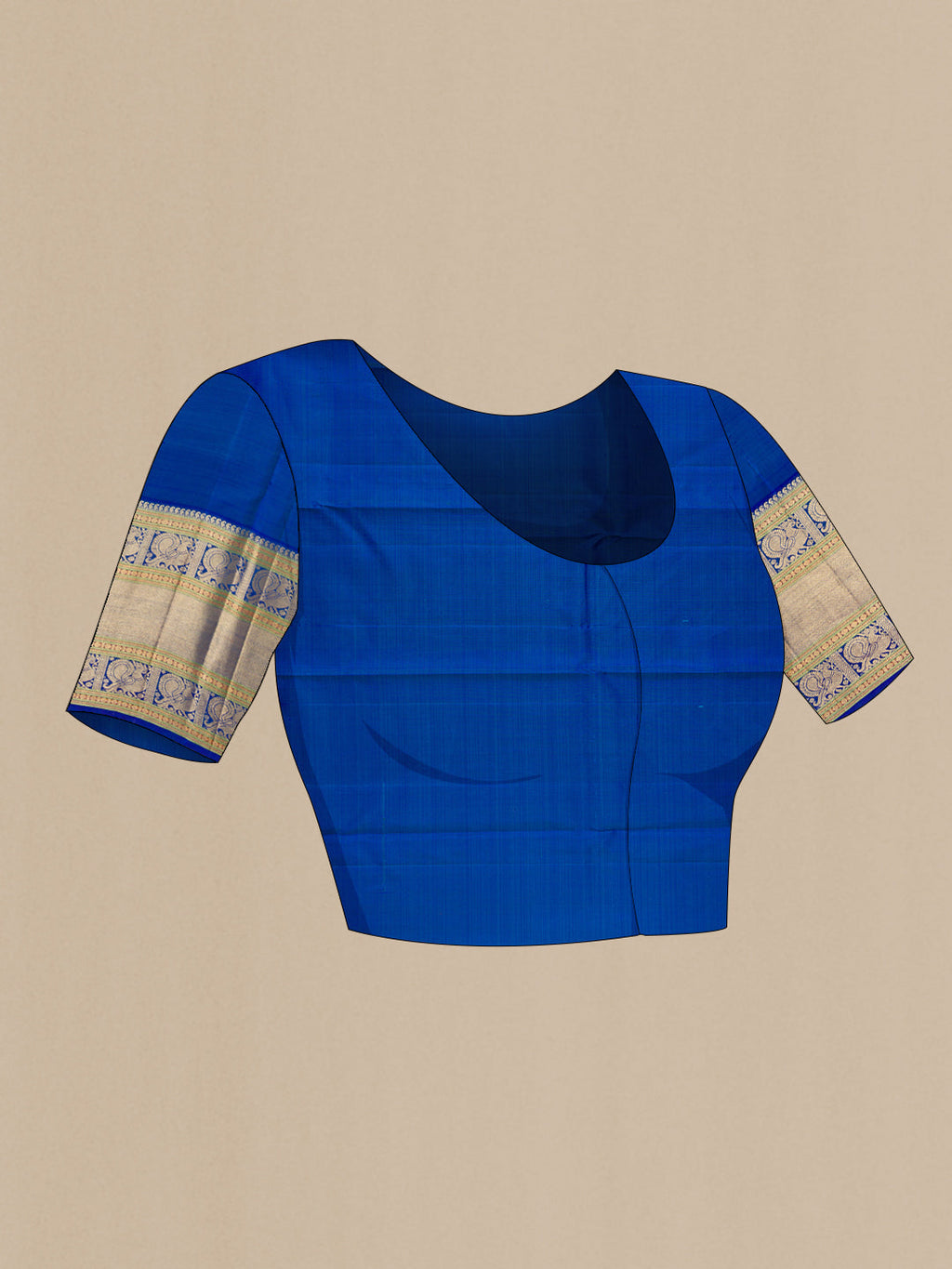Close up image of the blouse of Pink Kanchipuram Silk Saree with Stripes on the body and Zari Border. 