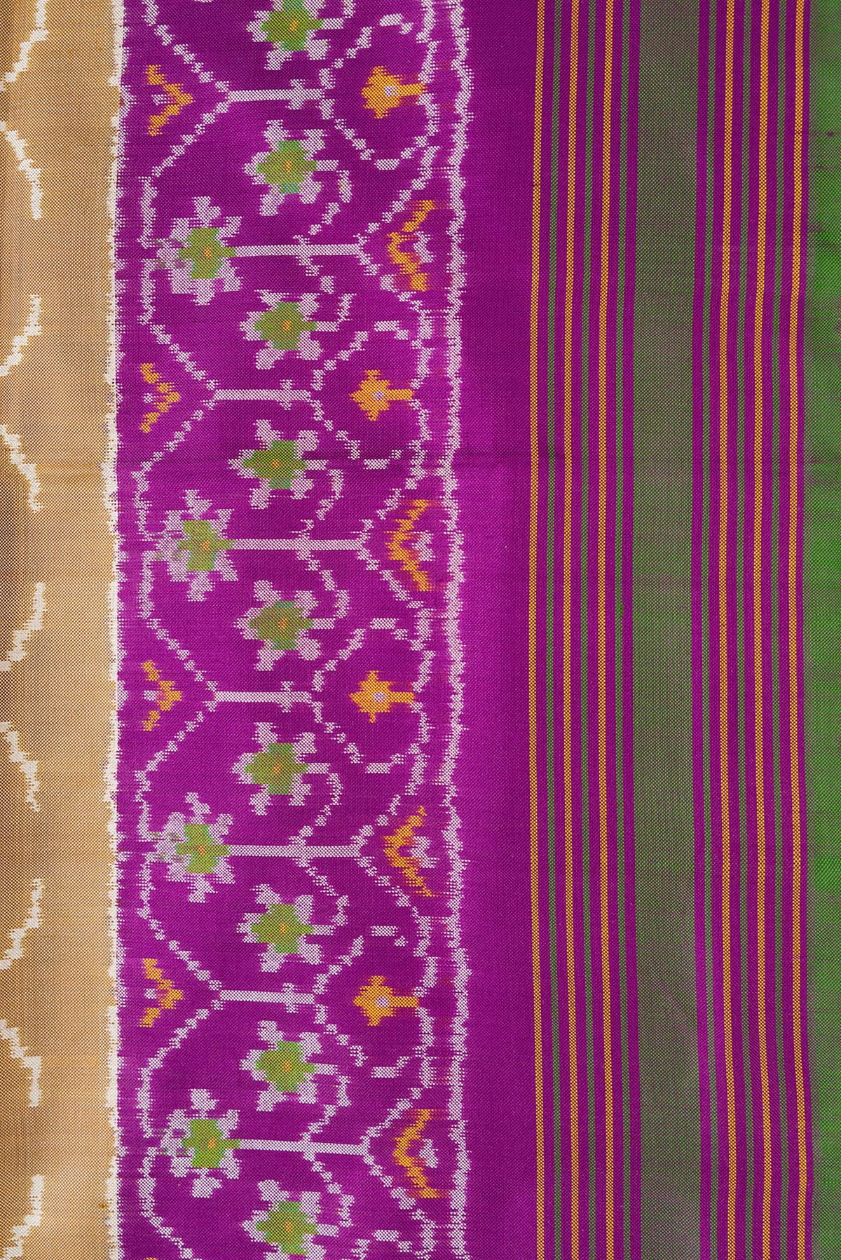 Border image of Dark Beige Dual Tone Double Ikat Saree with Ikat Print on the body and Ikat Border. 