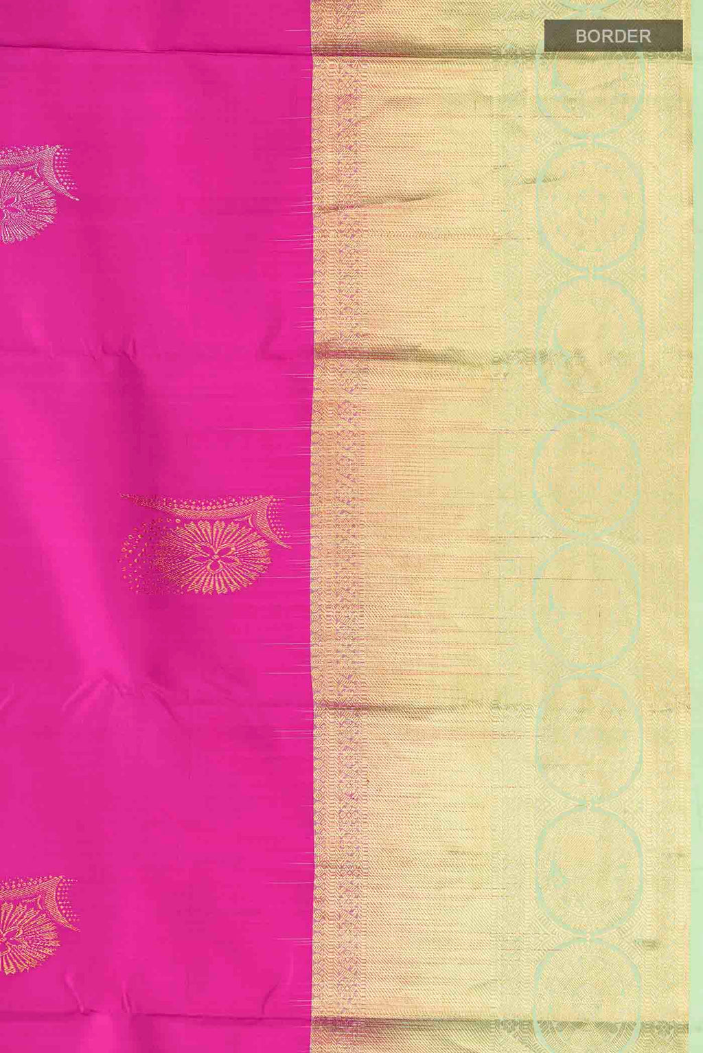 Border image of Pink Kanchipuram Silk Saree with Zari Butta on the body and Zari Border