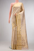 Pure Silk Pure Zari Dark Beige Dual Tone Kanjivaram Saree with Zari Brocade on the body and Zari Border.  displayed on a mannequin
