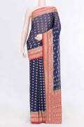 Royal Blue Dual Tone Banarasi Georgette Saree with Zari Brocade on the body and Zari Border displayed on a mannequin