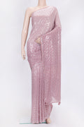 Rose Gold Dual Tone Georgette Saree with Embroidery on the body and Embroidery Border.  displayed on a mannequin
