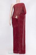 Maroon Dual Tone Georgette Saree with Embroidery on the body and Embroidery Border.  displayed on a mannequin