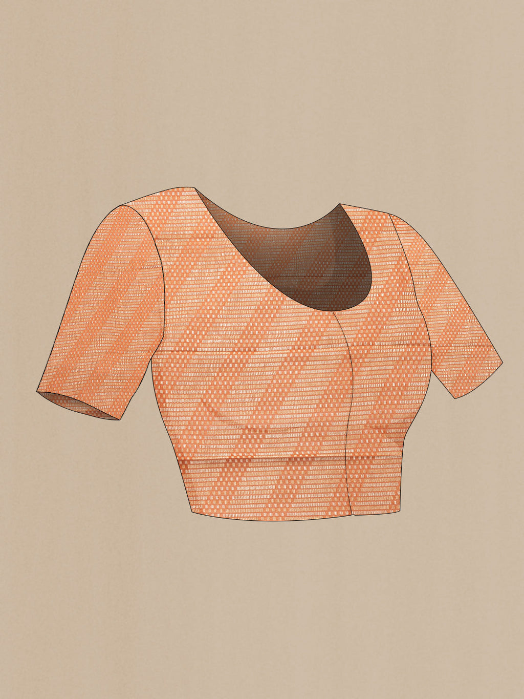 Close up image of the blouse of Orange Dual Tone Georgette Saree with Plain Body and Zari Border. 