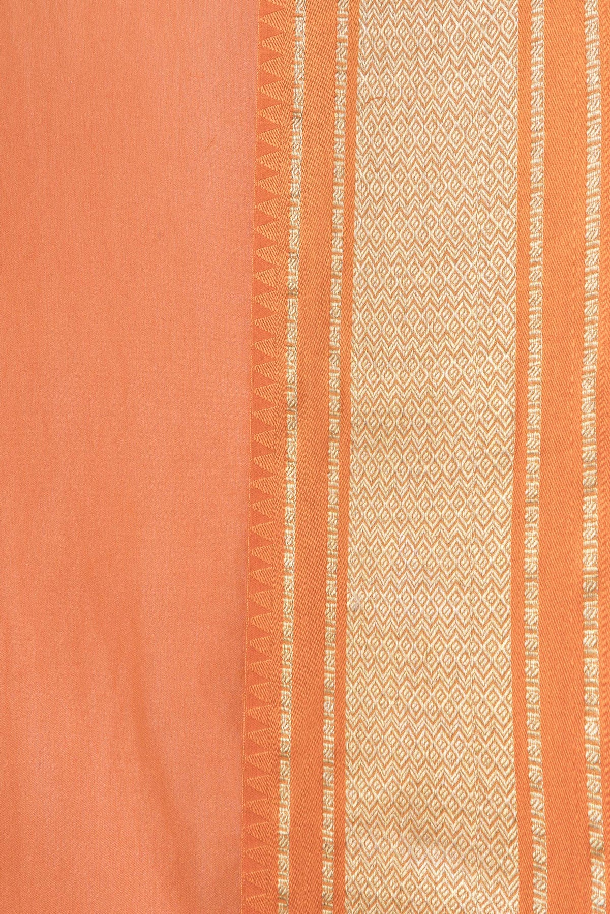 Border image of Orange Dual Tone Georgette Saree with Plain Body and Zari Border. 