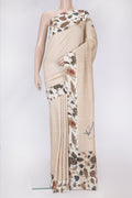 Beige Dual Tone Tussar Silk Saree with Plain Body and Printed Border.  displayed on a mannequin