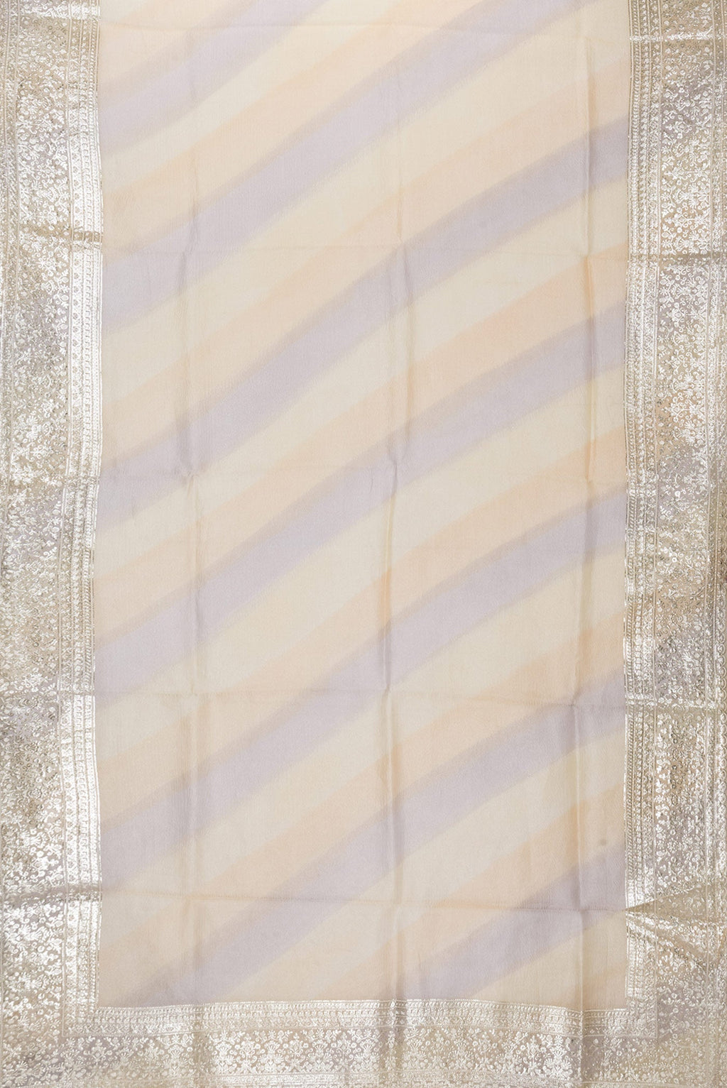 Flat view of Sandal Dual Tone Organza Silk Saree with Zari Brocade on the body and Embroidery Border. 