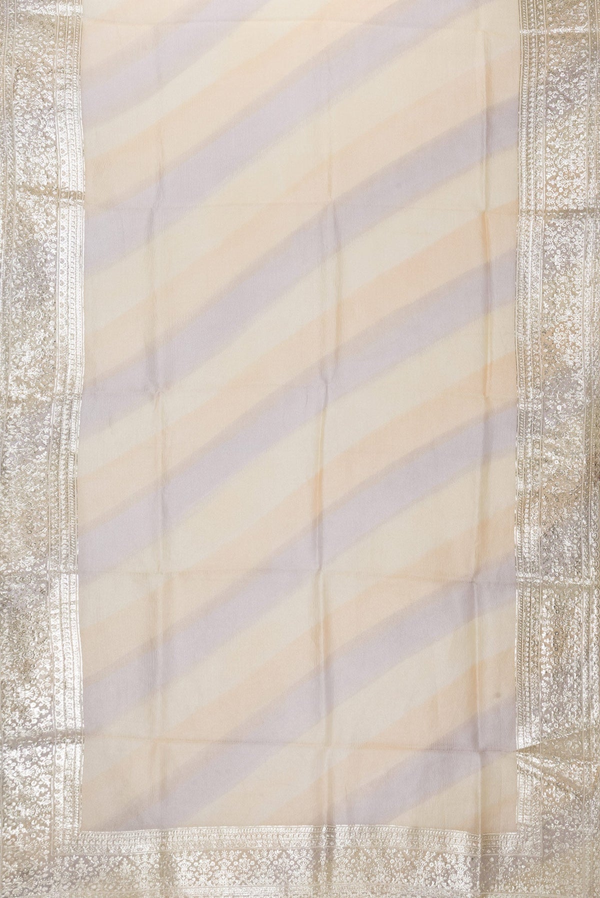 Flat view of Sandal Dual Tone Organza Silk Saree with Zari Brocade on the body and Embroidery Border. 