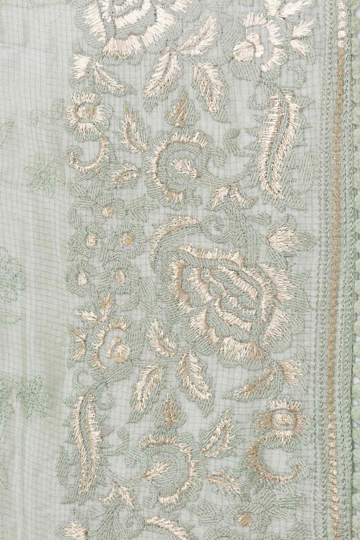 Border image of Pista Green Dual Tone Tussar Saree with Embroidery on the body and Embroidery Border