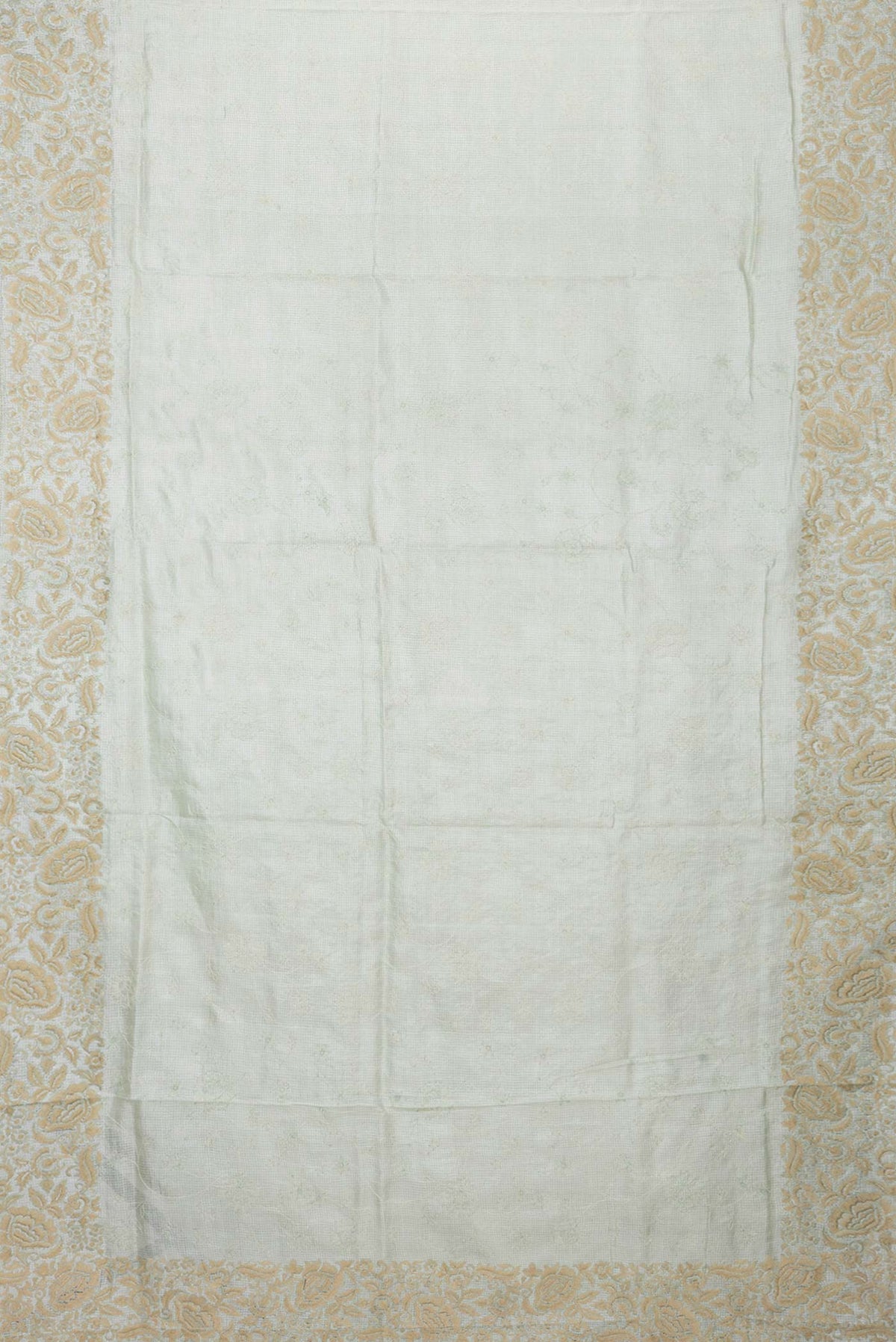 Flat view of Pista Green Dual Tone Tussar Saree with Embroidery on the body and Embroidery Border