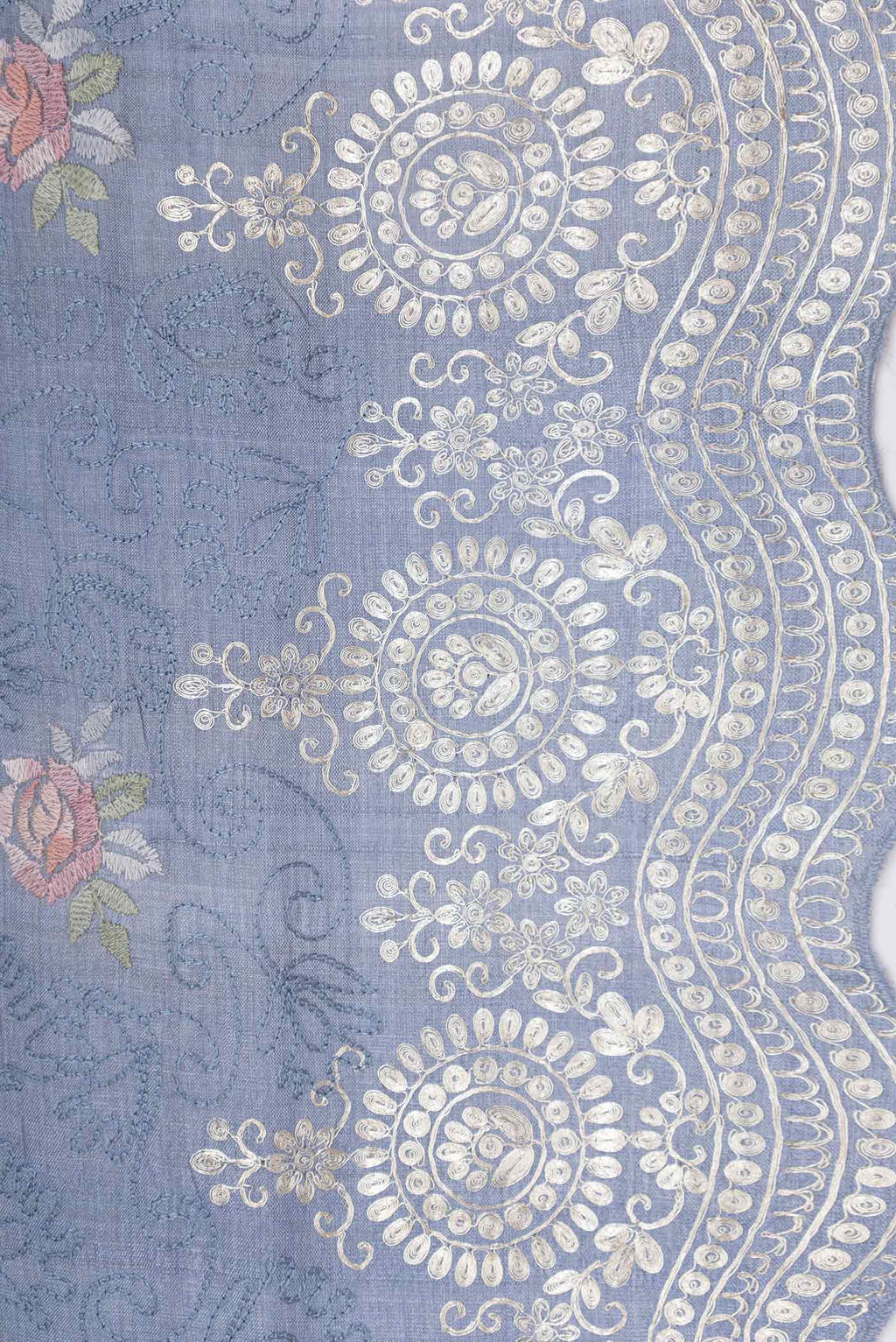 Border image of Blue Grey Tussar Silk Saree with Embroidery on the body and Embroidery Border