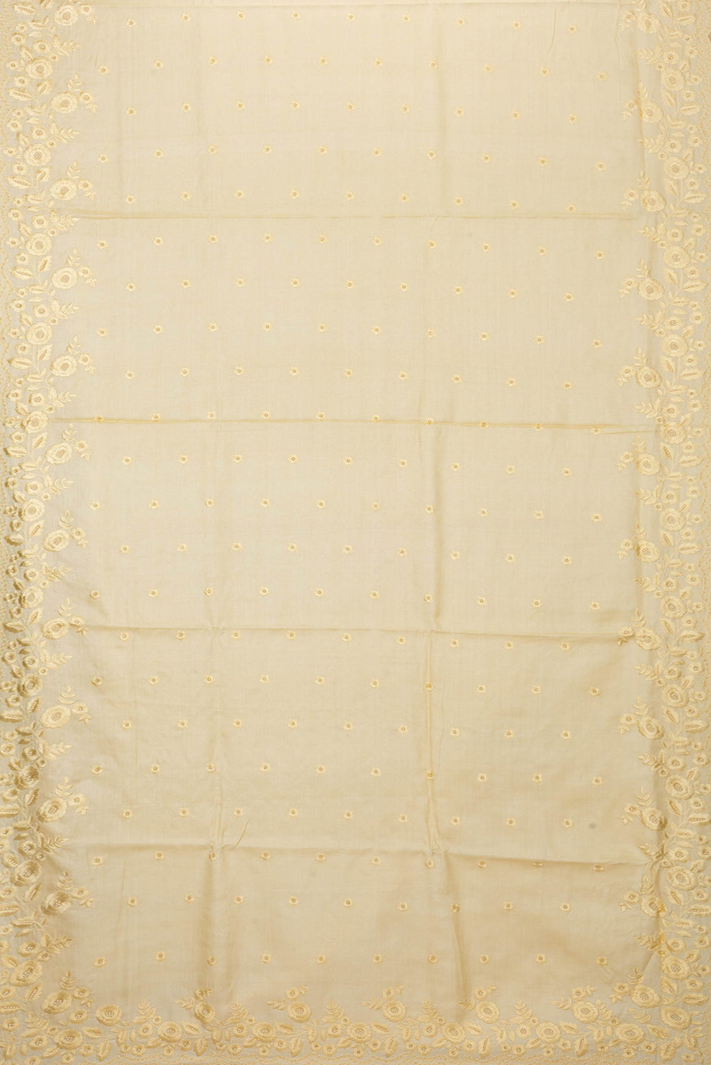 Flat view of Sandal Dual Tone Tussar Saree with Embroidery on the body and Embroidery Border