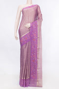 Lavender Dual Tone Mysore Georgette Saree With Printed design on the body and Printed Border displayed on a mannequin