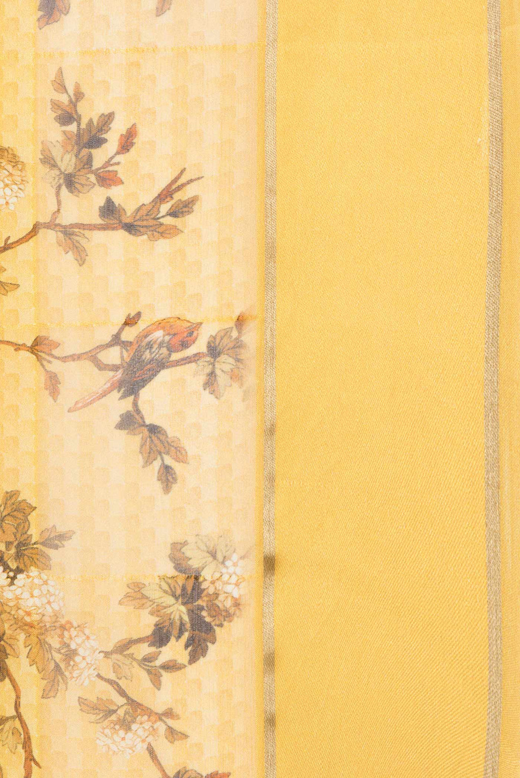 Border image of Yellow Dual Tone Mysore Chiffon Saree with Printed design on the body and Zari Border