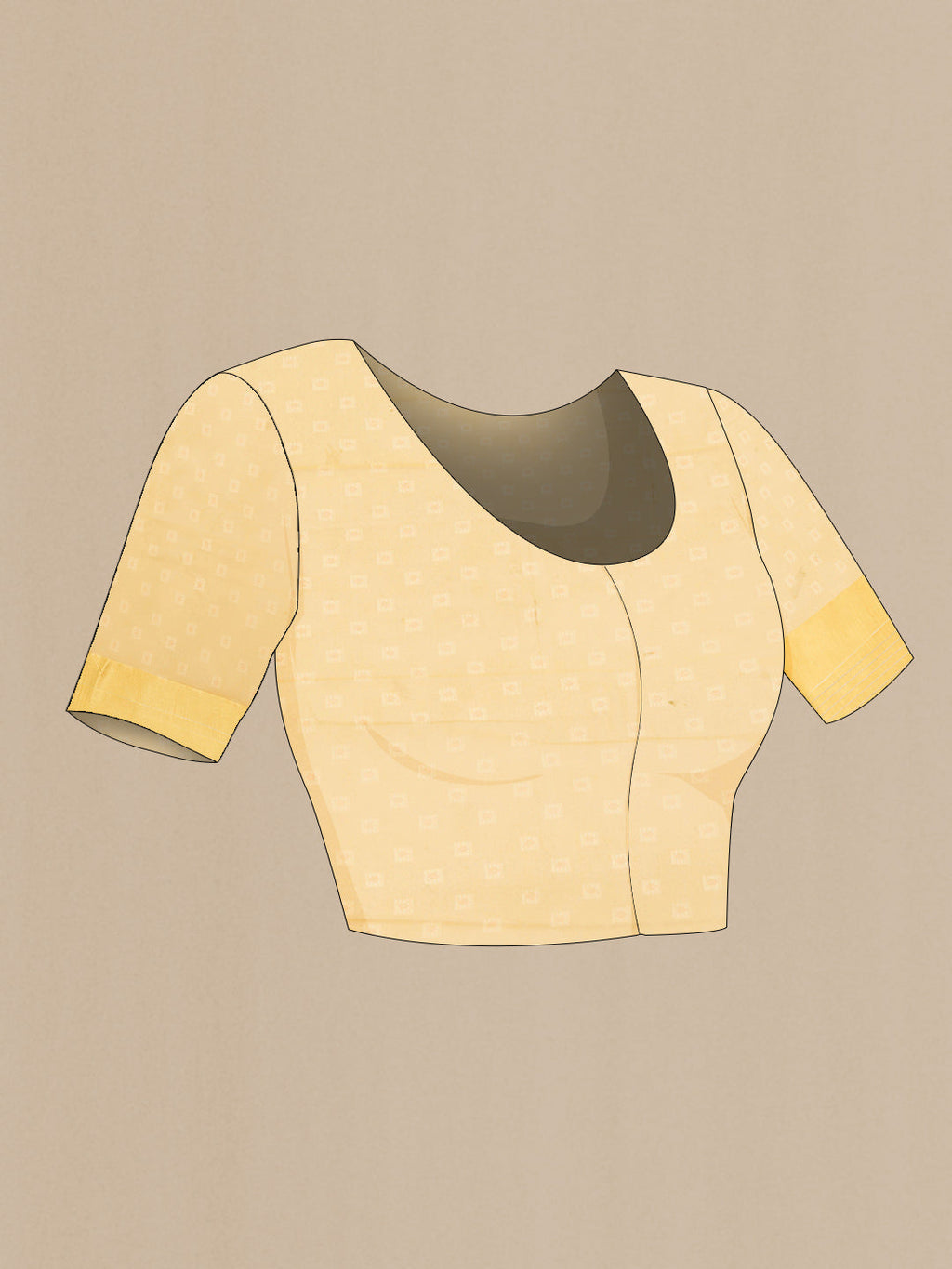 Close up image of the blouse of Yellow Dual Tone Georgette Saree with Printed design on the body and Zari Border