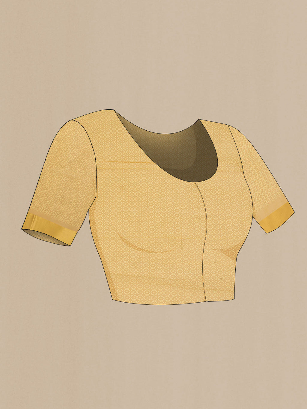 Close up image of the blouse of Yellow Dual Tone Georgette Saree with Printed design on the body and Zari Border