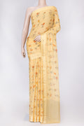 Yellow Dual Tone Mysore Chiffon Saree with Printed design on the body and Zari Border displayed on a mannequin
