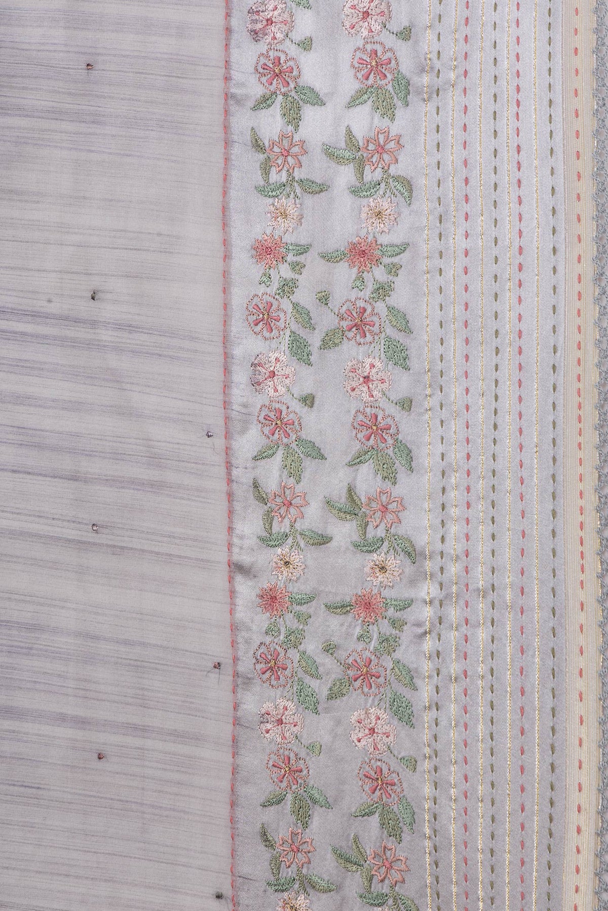 Border image of Grey Dual Tone Georgette Saree with Embroidery on the body and Embroidery Border. 