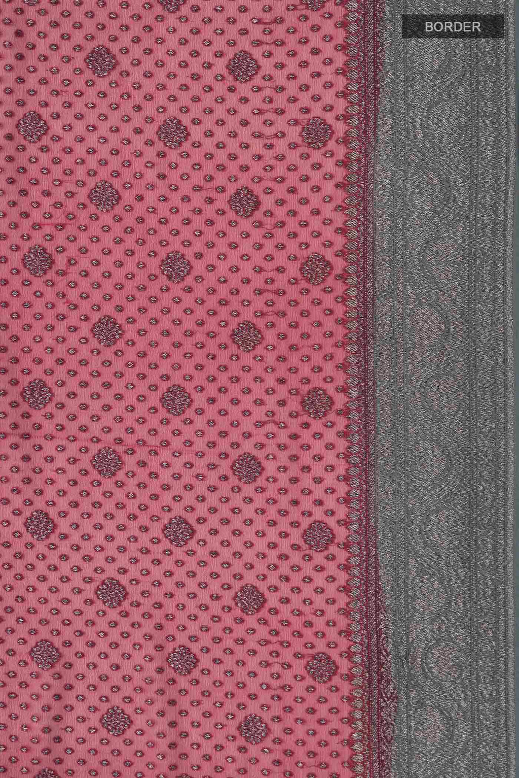 Border image of Maroon Banarasi Georgette Saree with Zari Butta on the body and Zari Border