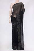 Black Dual Tone Mysore Georgette Saree with Embroidery on the body and Embroidery Border.  displayed on a mannequin