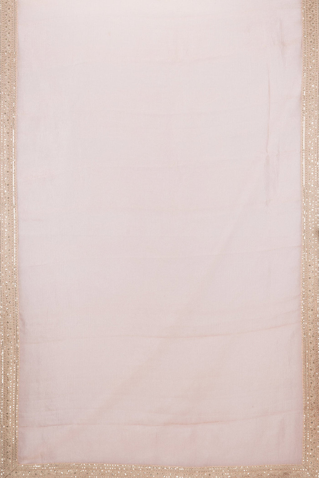 Flat view of Golden Peach Tissue Silk Saree with Plain Body and Embroidery Border