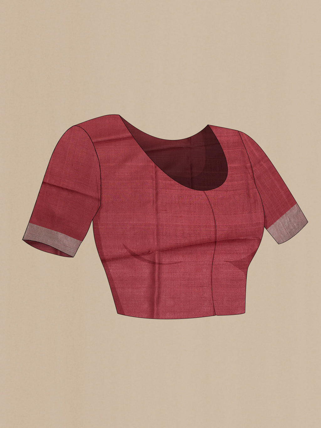 Close up image of the blouse of Maroon Dual Tone Tussar Silk SareePrinted design on the body and Zari Border