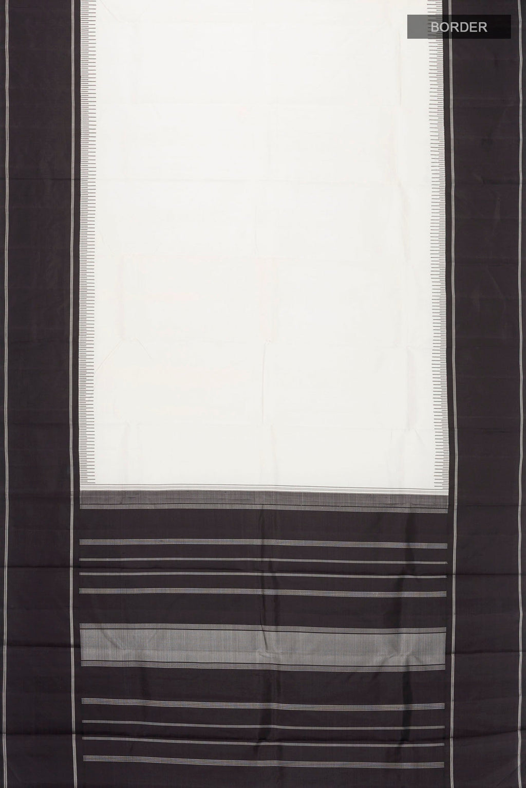 Flat view of White Kanchipuram Silk Saree with Plain Body and Plain Border