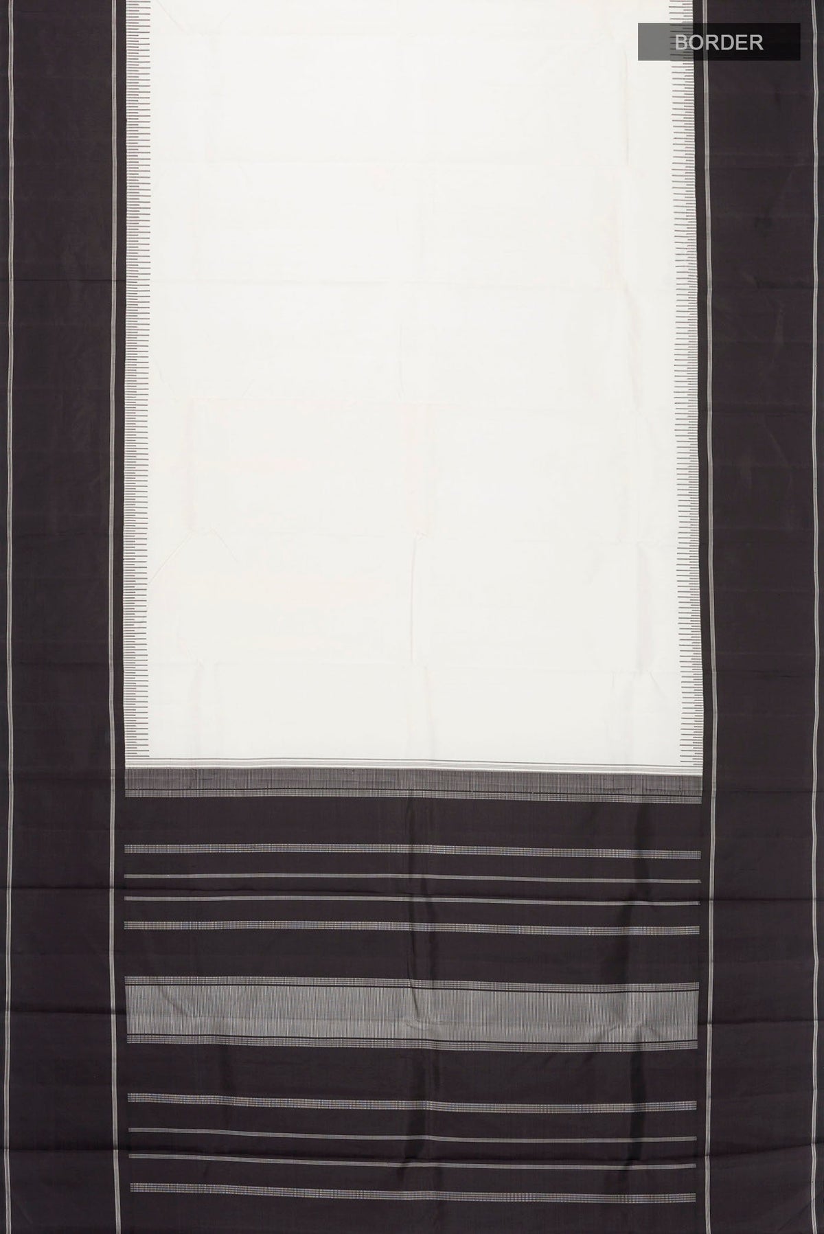 Flat view of White Kanchipuram Silk Saree with Plain Body and Plain Border