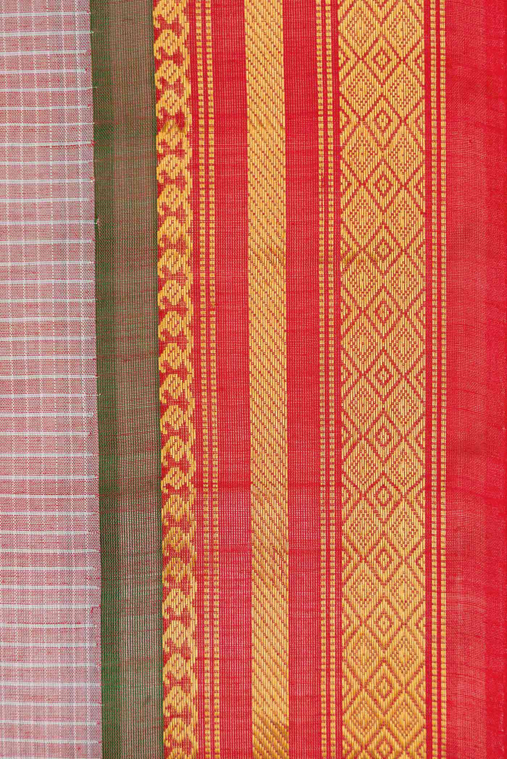Border image of Red Gadwal cotton Saree with Checked design on the body and Silk Border