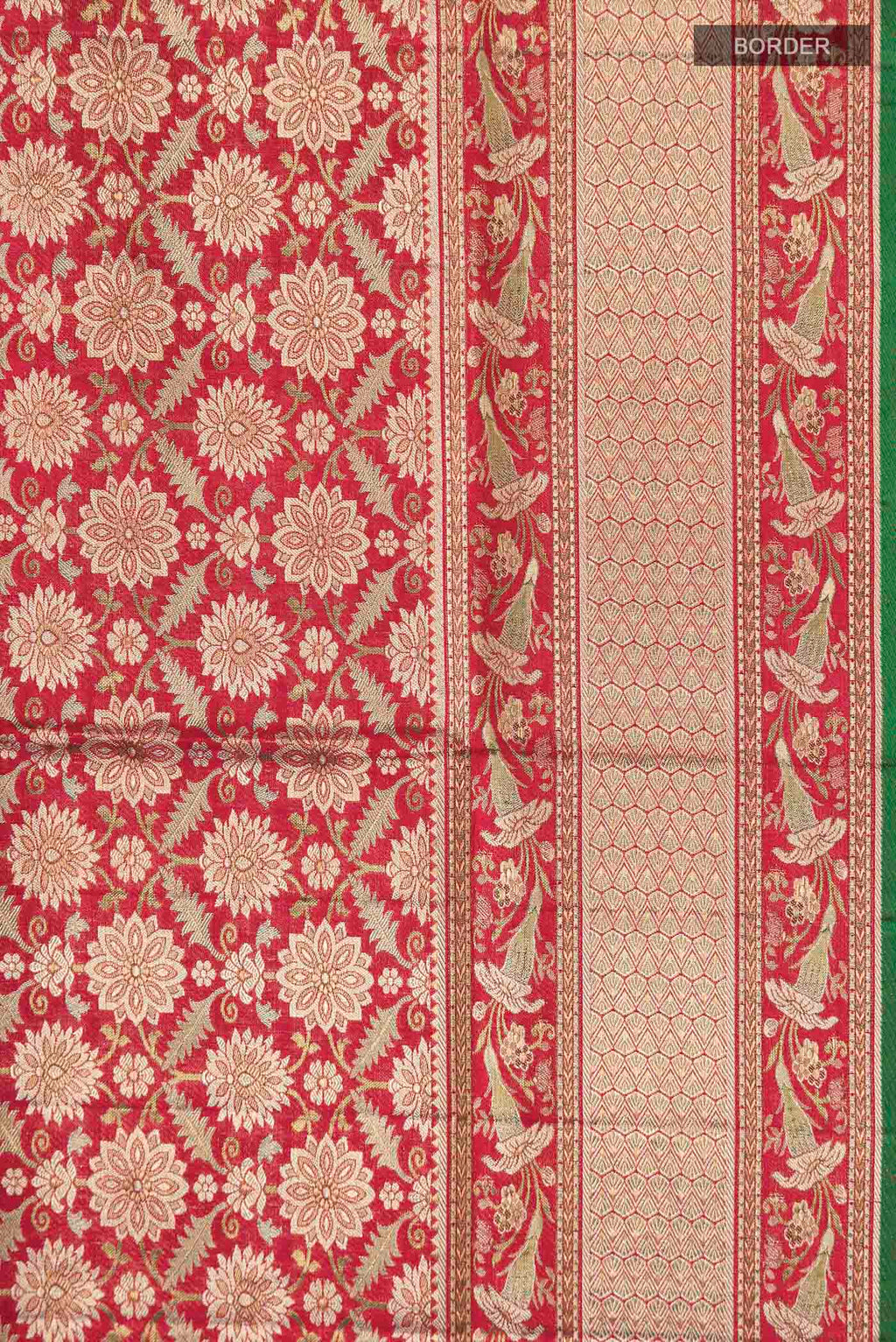 Border image of Red Kanchipuram Silk Saree with Zari Brocade on the body and Zari Border