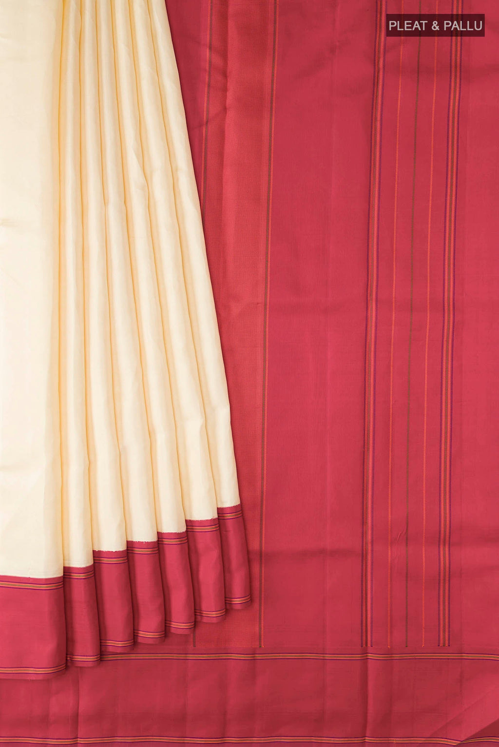 Pleats and pallu of Sandal Kanchipuram Silk Saree with Plain Body and Plain Border