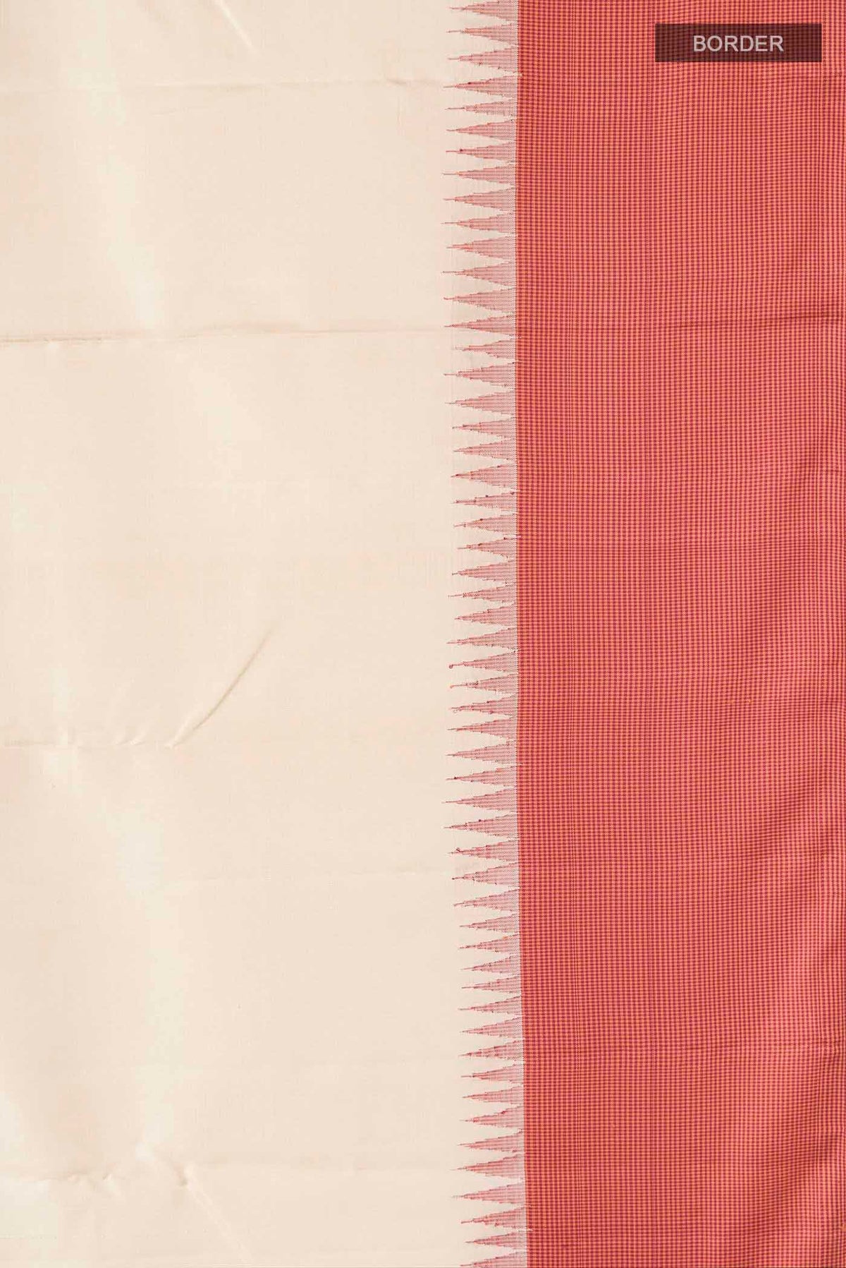 Border image of Cream Kanchipuram Silk Saree with Plain Body and Temple Border