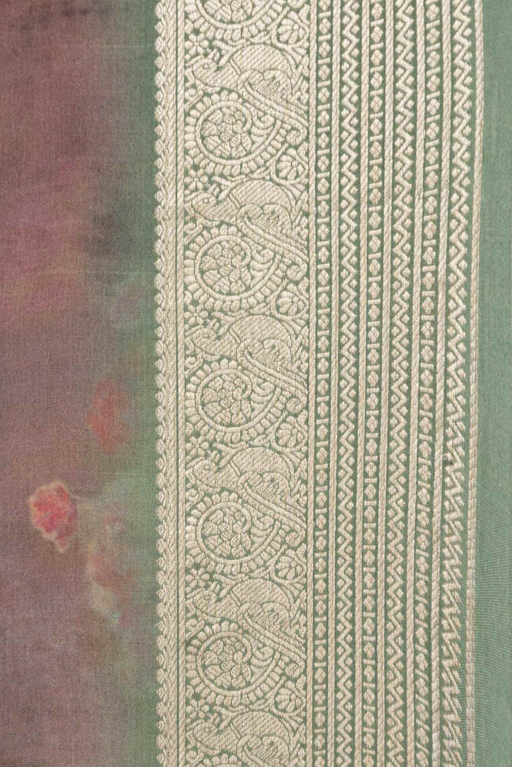 Border image of Brown Mysore Crepe Saree with Floral Print on the body and Zari Border