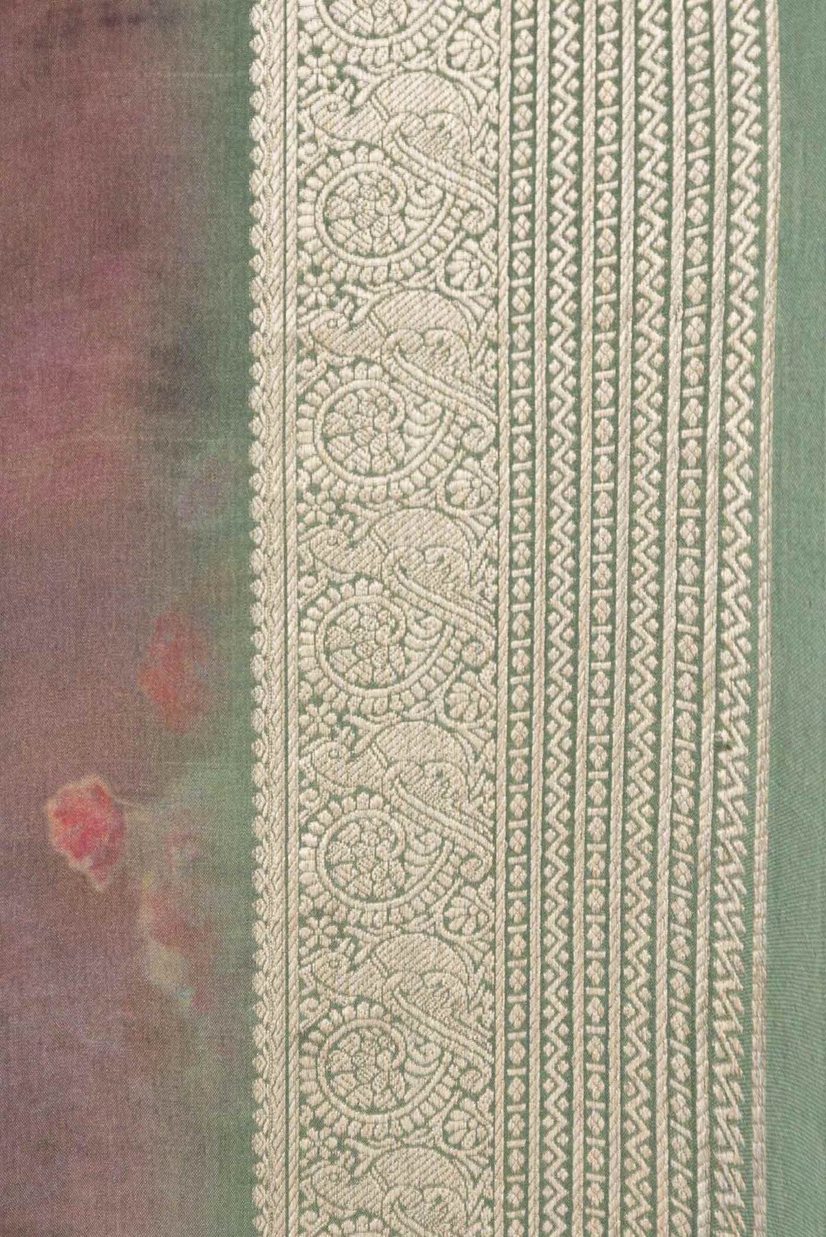 Border image of Brown Mysore Crepe Saree with Floral Print on the body and Zari Border