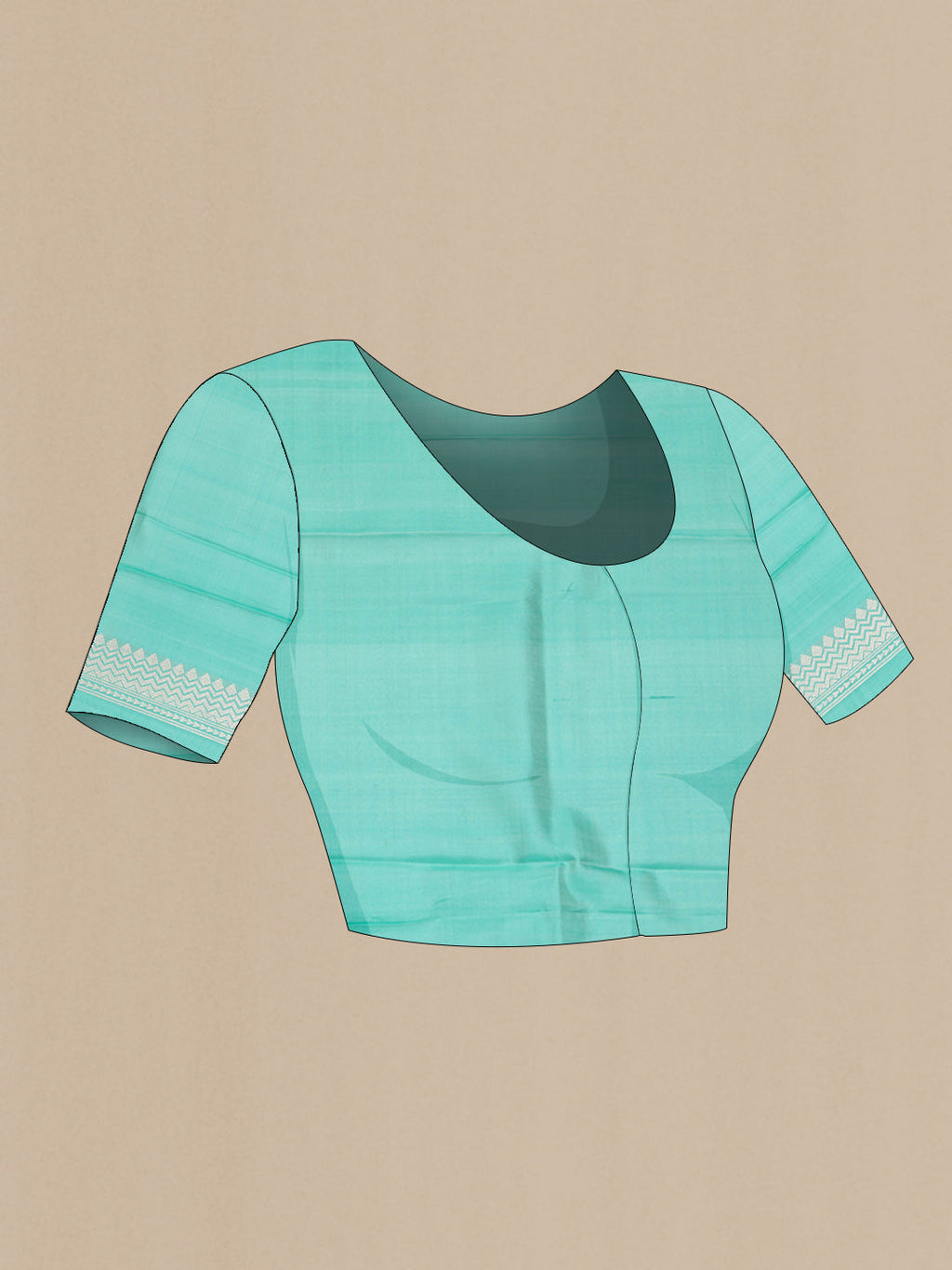 Close up image of the blouse of Sea Green Dual Tone Banarasi Silk Saree with Stripes on the body and Zari Border. 
