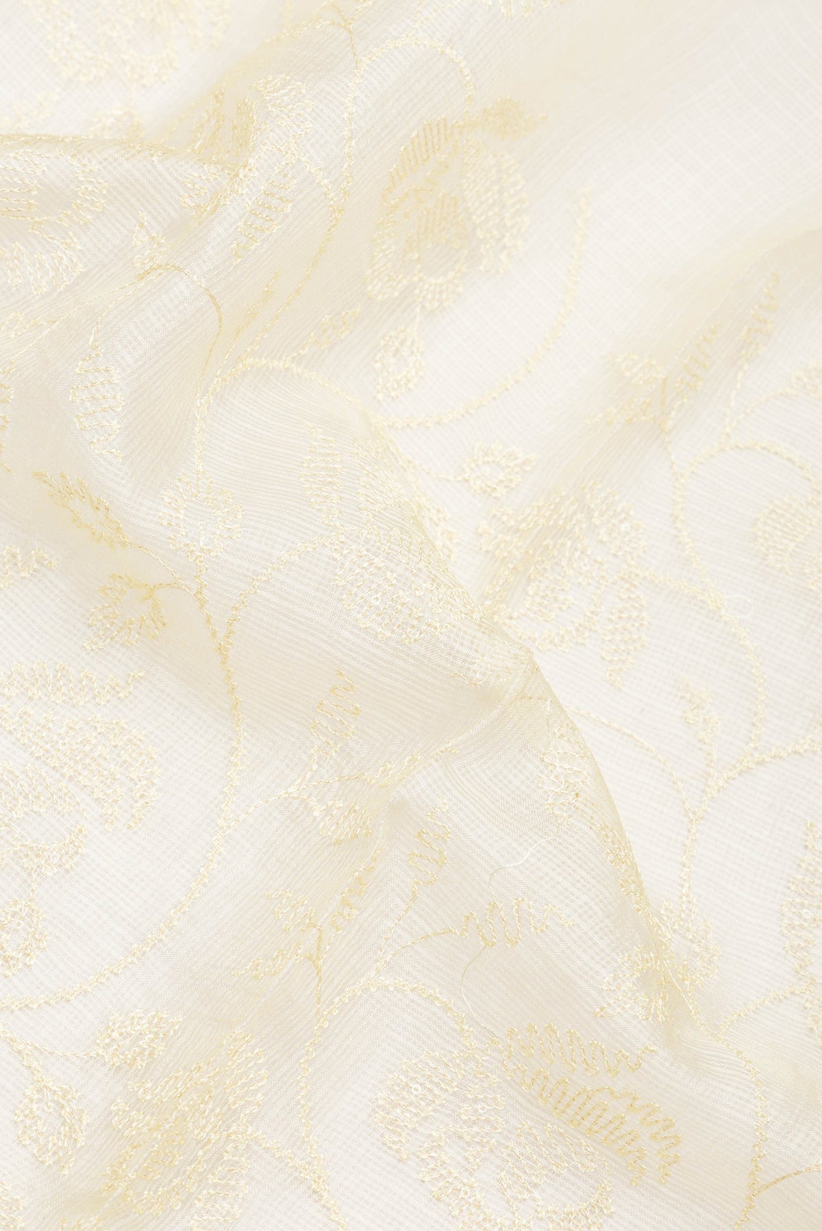 Close up of Sandal Dual Tone Kota Silk Saree with Embroidery on the body and Zari Border.  displaying folds