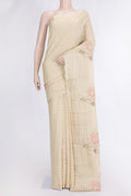 Sandal Dual Tone Organza Silk Saree with Embroidery on the body and Embroidery Border.  displayed on a mannequin