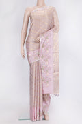 Rose Gold Dual Tone Organza Silk Saree with Zari Brocade on the body and Embroidery Border.  displayed on a mannequin
