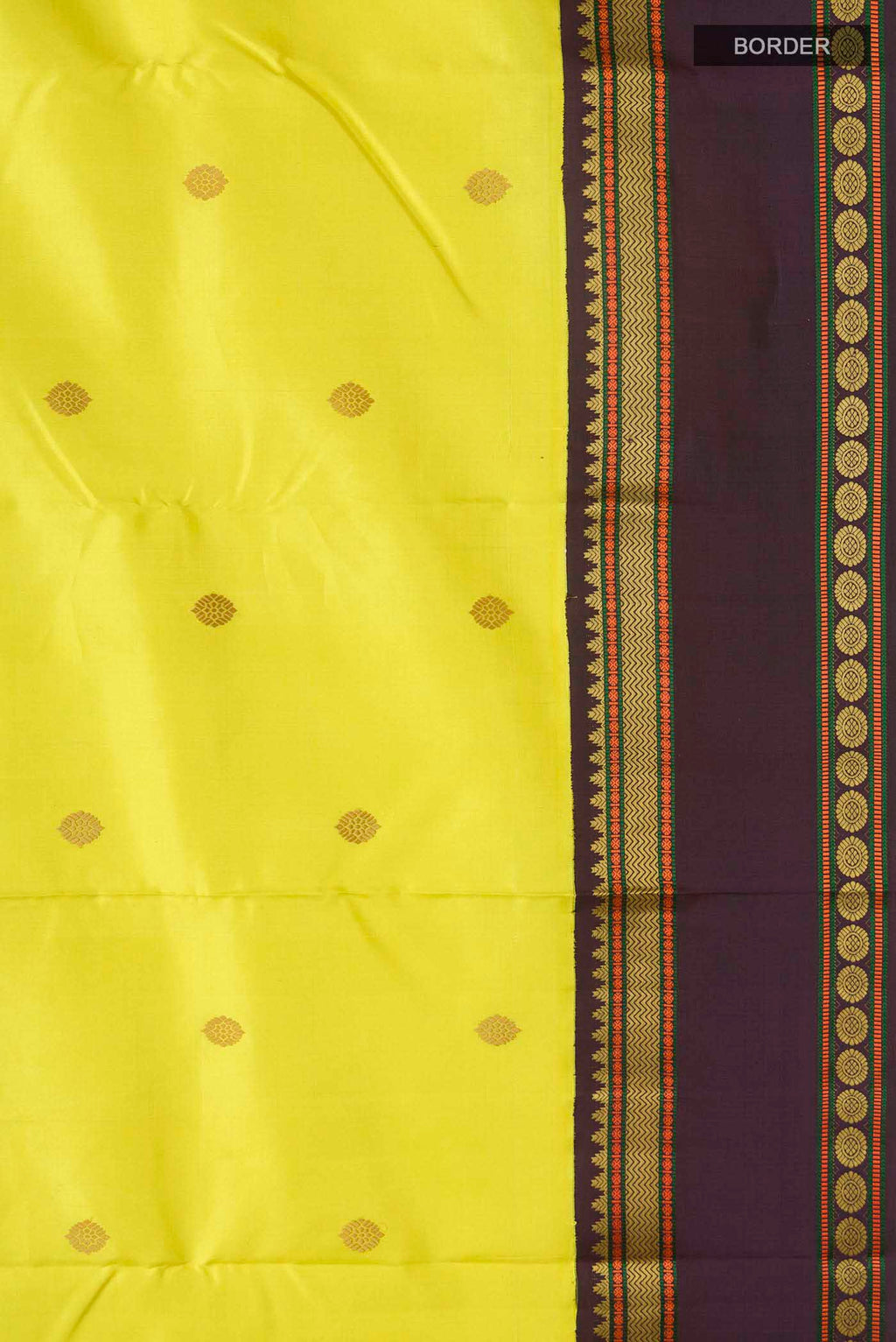 Border image of Yellow Kanchipuram Silk Saree with Thread Butta on the body and Thread Border