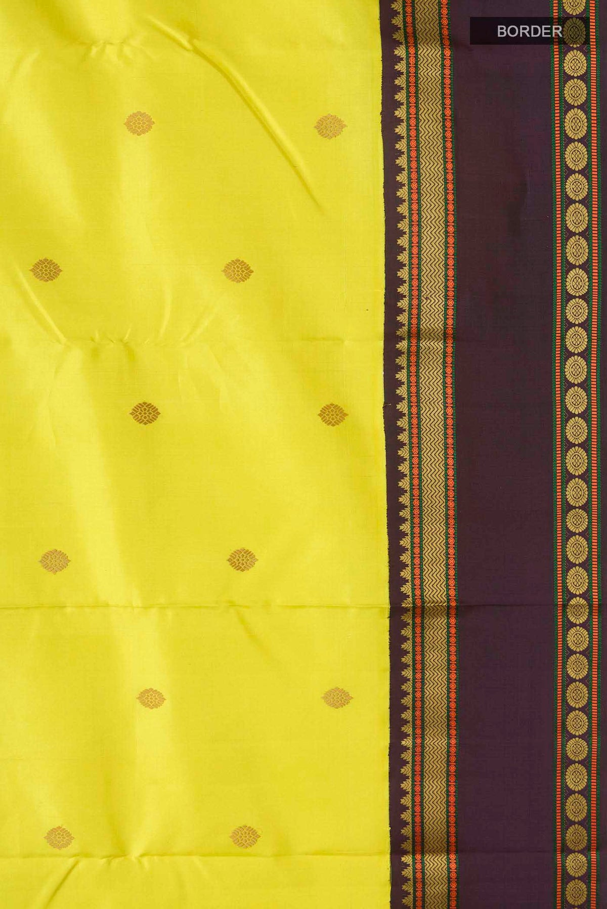 Border image of Yellow Kanchipuram Silk Saree with Thread Butta on the body and Thread Border