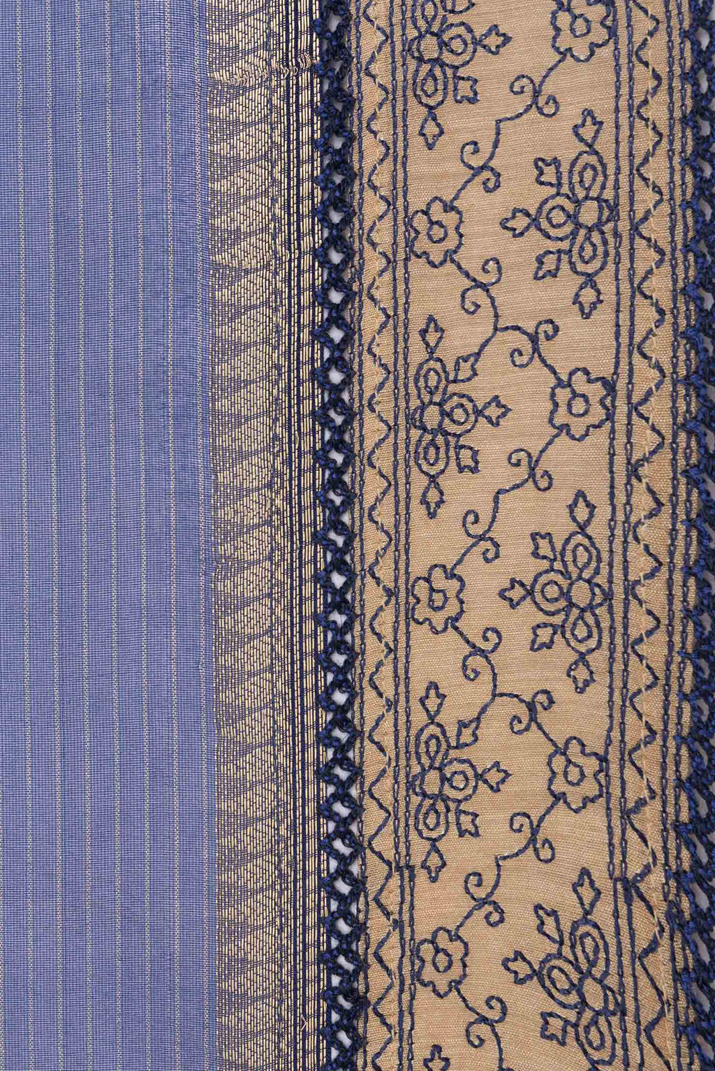 Border image of Navy Blue Dual Tone Organza Silk Saree with Stripes on the body and Embroidery Border