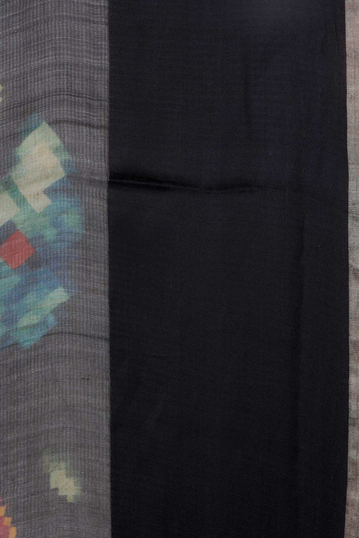 Border image of Black Dual Tone Tussar Silk Saree with Stripes on the body and Plain Border. 