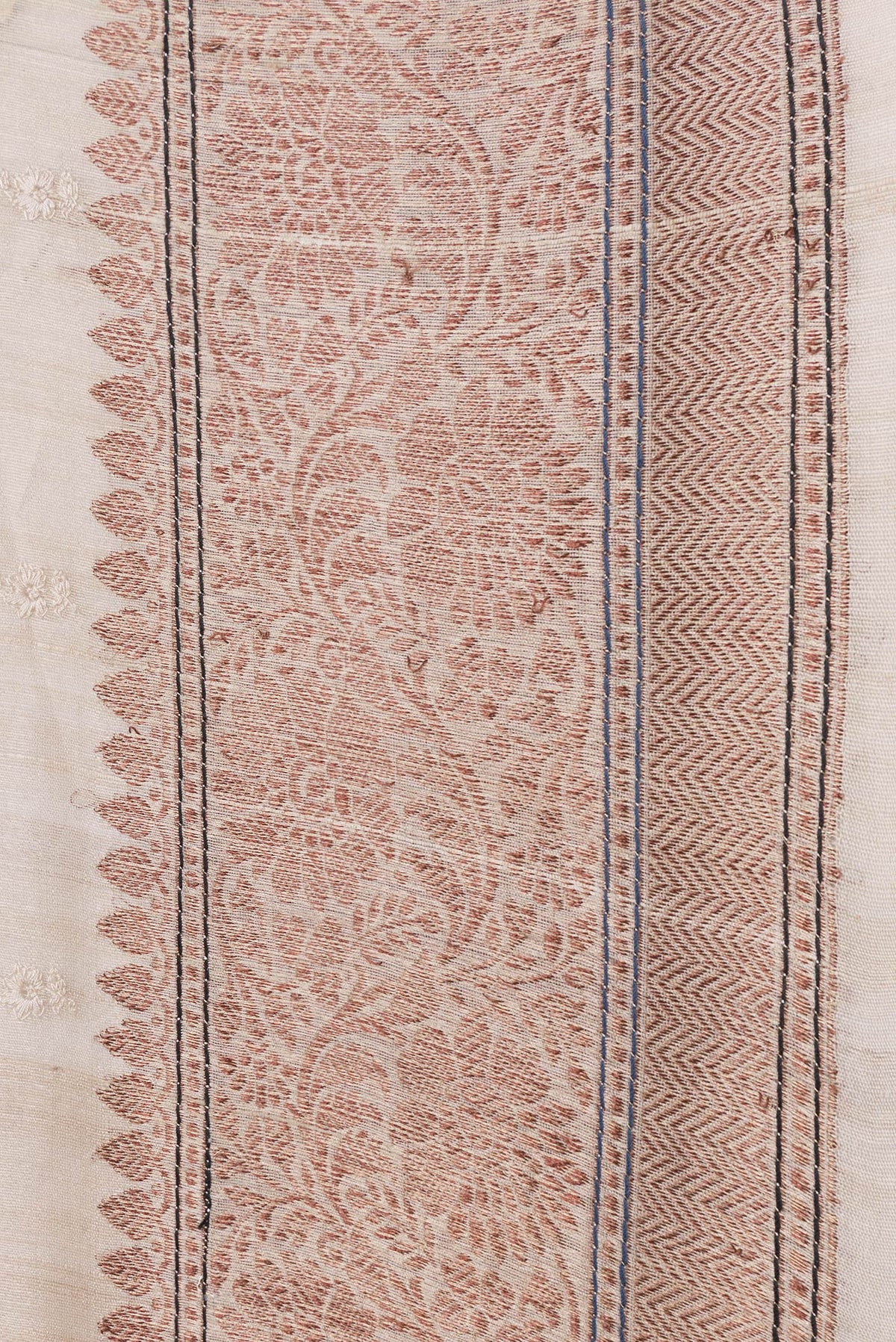 Border image of Beige Dual Tone Tussar Silk Saree with Embroidery on the body and Zari Border. 