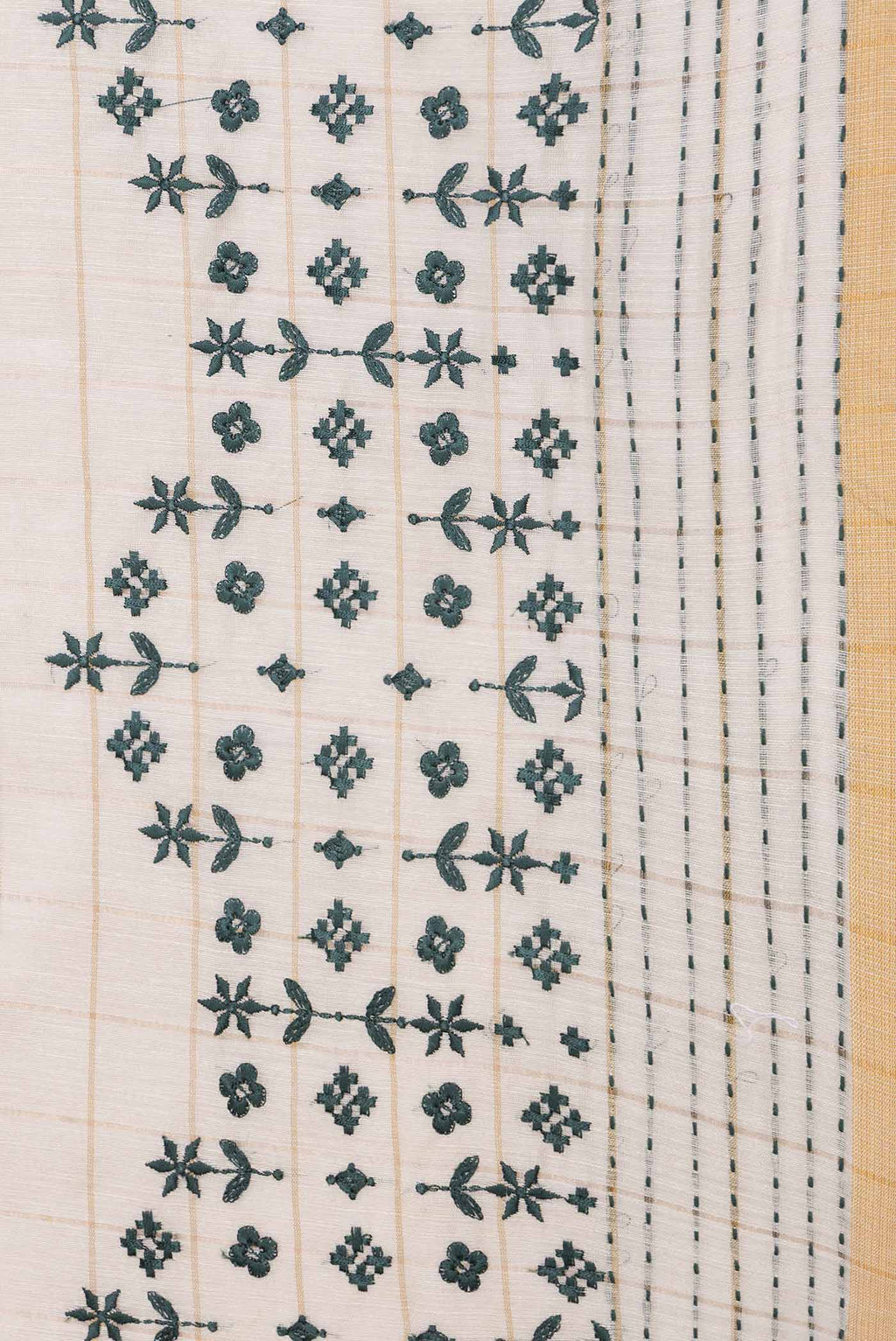 Border image of Beige Dual Tone Tussar Saree with Checked design on the body and Embroidery Border